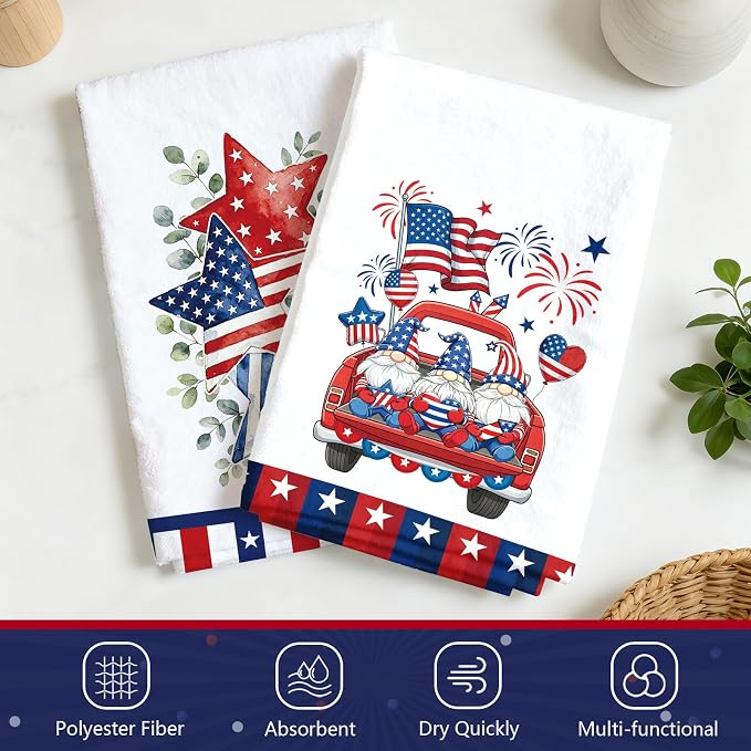 4th of July Kitchen Towels 6 PCS, Patriotic Vintage Hand Towel for Bathroom Home, Independence Day Tea Towels, Kitchen Dish Towel for Memorial Day, Blue American Flag Stars Eagle, 17 X 26in