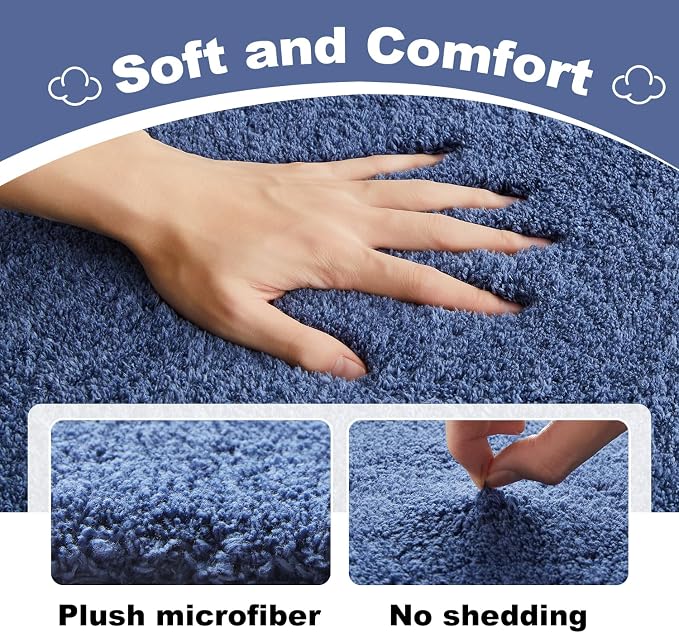 TYUU Small Bath Mat, Ultra Soft Bathroom Rugs Non Slip Washable, Super Absorbent Quick Dry Bath Rug with Rubber Backing for Bathroom Floor, Shower, or Sink, Denim Blue 12" x 12"