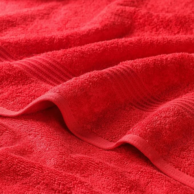 Superior Egyptian Cotton 12-Piece Towel Set, Assorted Towels for Home Bathroom, Master, Guest Bath, Decor Essentials, Includes 4 Bath, 4 Hand, 4 Face Towels/Washcloths, Quick Dry, Absorbent, Red