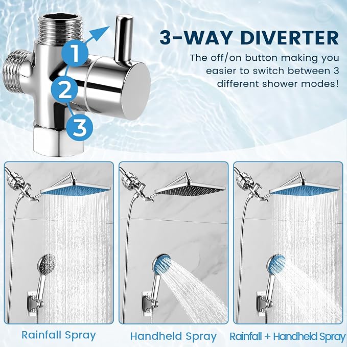 Filtered Shower Head with Handheld Combo,11.8 Inch Large Rectangular Chrome Rain Shower Head with 5 Modes Handheld Spray Combo,Adjustable Double Shower Heads with Holder and 11'' Extension Arm