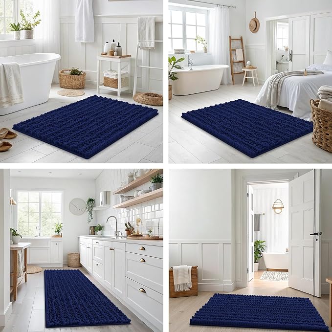 Smiry Bathroom Rugs Mat 36x24, Extra Soft Absorbent Chenille Bath Rugs, Non Slip Rubber Backing Machine Washable Quick Dry Bath Mats for Bathroom Floor, Tub, Shower, Home Decor Accessories, Navy Blue