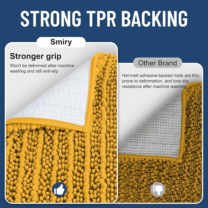 Smiry Bathroom Rugs Mat 30x20, Extra Soft Absorbent Chenille Bath Rugs, Non Slip Rubber Backing Machine Washable Quick Dry Bath Mats for Bathroom Floor, Tub, Shower, Home Accessories, Golden Yellow