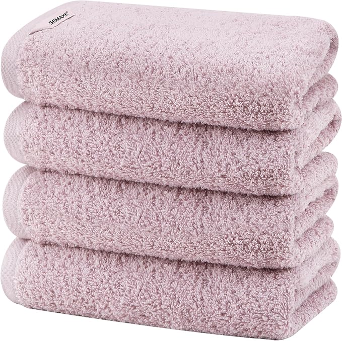 SEMAXE 4-Pack Purple Cotton Hand Towels for Bathroom with Hanging Loops | Sink-side towels for drying hands and face, ideal for bathrooms, guest baths, powder rooms, OEKO-TEX certified, easy care
