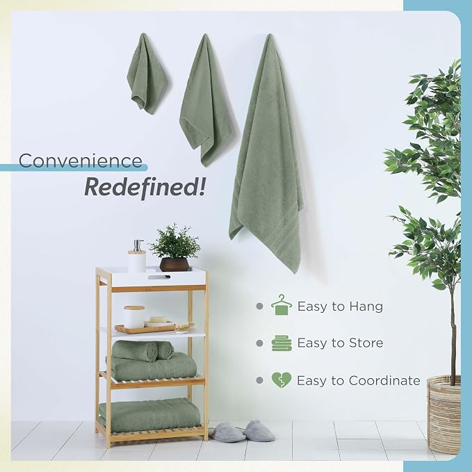 Martex Ultimate Performance 6-Piece Towel Set, Sage | 100% Cotton, Supersoft & Absorbent, Low-Linting, Easy Care, Versatile, 2 Bath Towels, 2 Hand Towels, 2 Wash Cloths