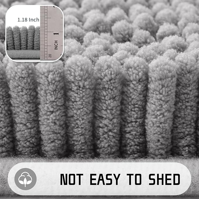 Yimobra Long Bathroom Rugs 47"x24", Extra Soft Non Slip Bath Mat for Tub, Super Absorbent Quick Dry Shaggy Rug Floor Carpet, Machine Washable,Gray
