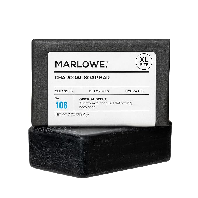 MARLOWE. Charcoal Soap, Cleansing Body Bar Soap for Men, 7 oz | Charcoal soap bar detoxifies and deeply cleanses while leaving skin smooth and hydrated. Original Sage + Fir scent.