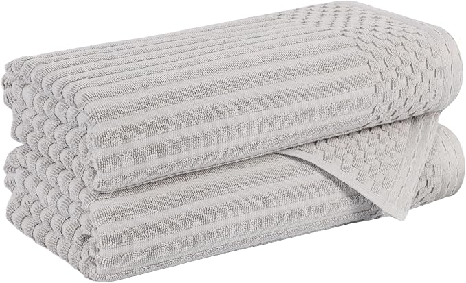 Superior Cotton 2-Piece Solid and Ribbed Bath Towel Set, Bath Towels- 27" x 54", Silver
