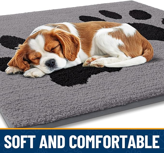 Smiry Dog Door Mat for Muddy Paws, Absorbs Moisture and Dirt, Low-Profile Entryway Mat with Non-Slip Backing, Entry Indoor Outdoor Doormat for Inside Floor (59x24 Inches, Grey, Paw)