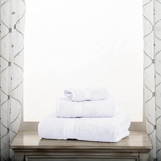 SUPERIOR Egyptian Cotton Ultra Plush & Absorbent, 3 Piece Set, White | Quick Dry, Soft Luxury Towel Set, Bath Essentials, Guest Bath, Spa, 1 Bath, 1 Hand, 1 Face Towels, Madeline Towels