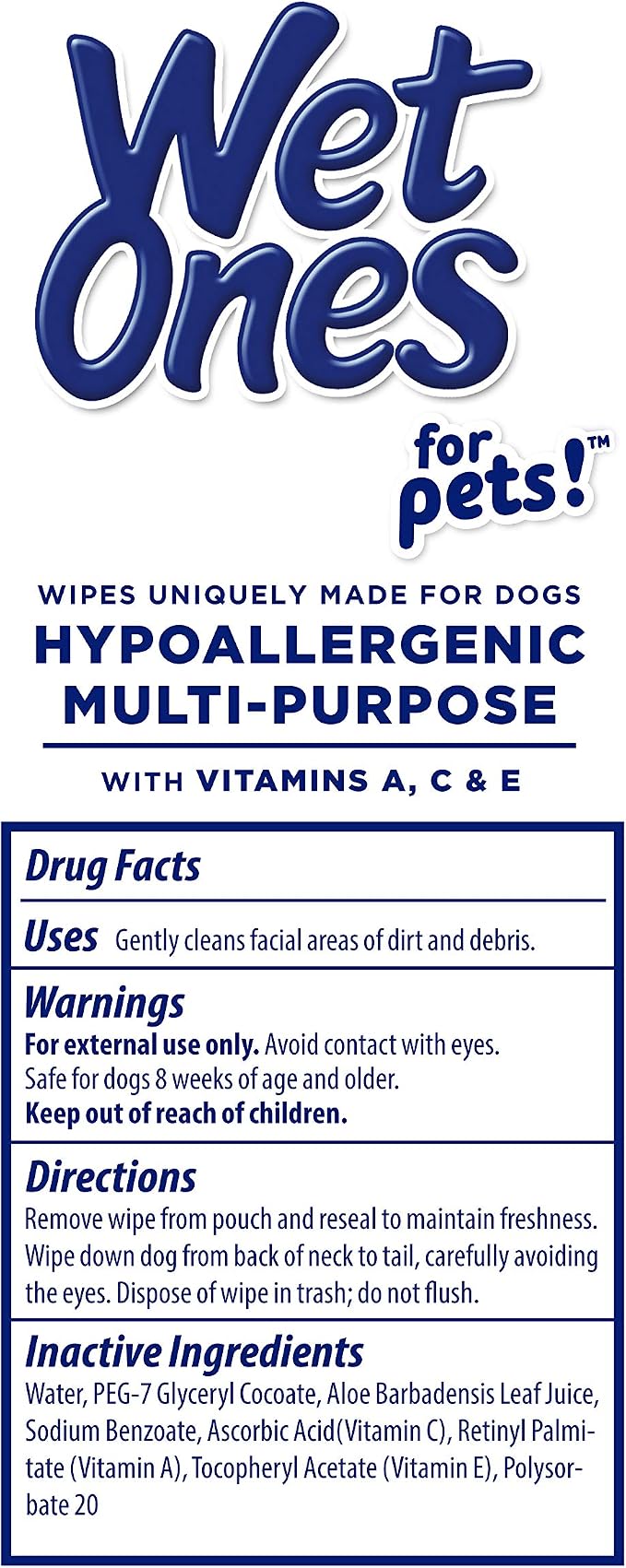 Wet Ones for Pets Hypoallergenic Multipurpose Dog Wipes with Vitamins A, C and E - Fragrance-Free All-Over Pet Grooming Wipes for Dogs in Canister, 50 Count - 12 Pack