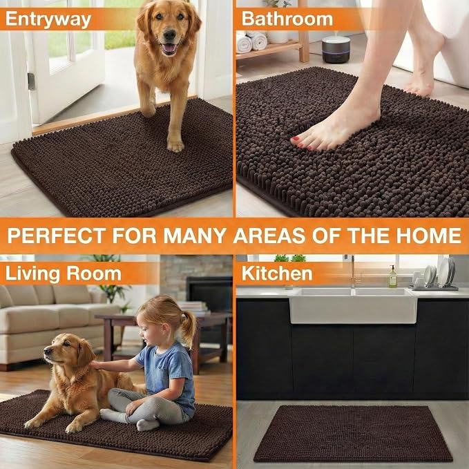 Neater Pets Muddy Paws Dog Door Mat 24” x 17” – Super Absorbent & Quick-Dry Chenille Doormat for Trapping Dirt, Water, Mud - Non-Slip & Machine Washable Pet Rugs for Entryway, Indoor Mud Mats, Brown