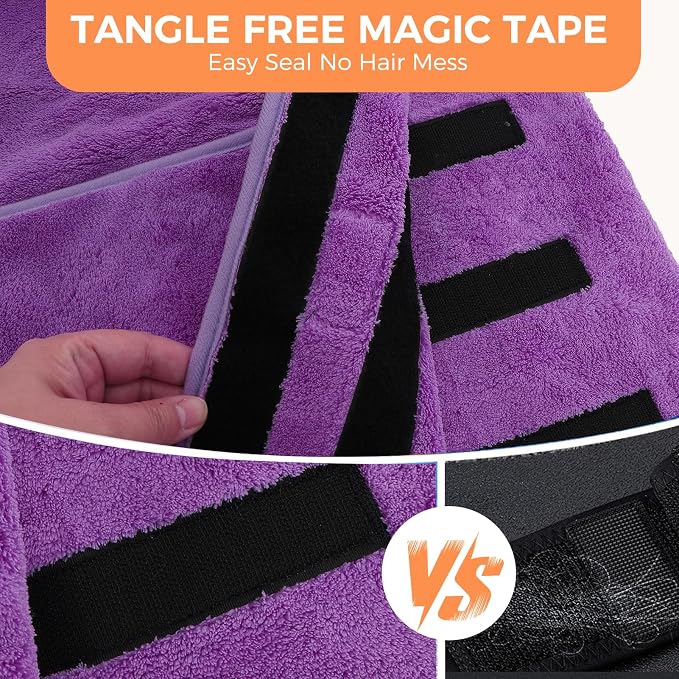 Mihachi Dog Bathrobe Towel Wrap Fast Drying with Drying Gloves Set, Super Absorbent Coral Fleece Dog Drying Coat Bath Robe for Puppy, Medium & Large Dogs, Adjustable Collar & Belly Strap, Purple L