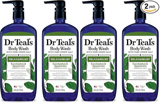 Dr Teal's Body Wash with Pure Epsom Salt, Relax & Relief with Eucalyptus & Spearmint, 24 fl oz (Pack of 4)