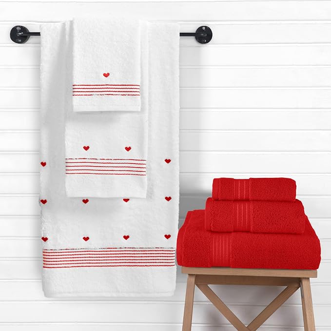 Elegant Comfort Premium Cotton 6-Piece Towel Set, Includes 2 Washcloths, 2 Hand Towels and 2 Bath Towels, 100% Turkish Cotton - Highly Absorbent and Super Soft Towels for Bathroom, Hearts