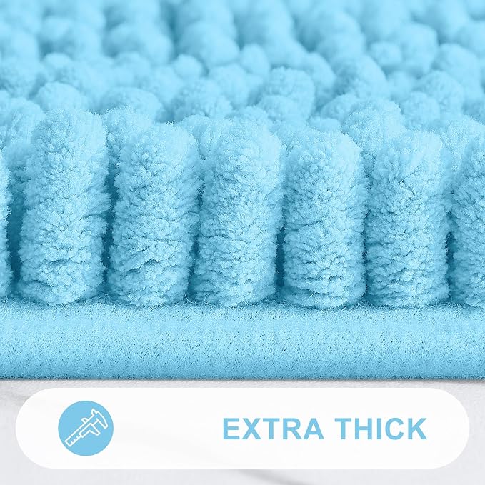 Grandaily Chenille Striped Bathroom Rugs 36x24, Extra Thick and Absorbent Bath Mats, Non-Slip Soft Plush Shaggy Shower Carpet, Machine Wash Dry, Bath Rug for Bathroom, (Large, Blue)