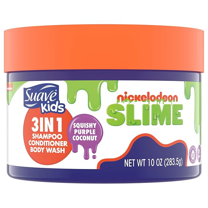 Suave Kids Shampoo, Conditioner, Bodywash 3 in 1 For Ease Squishy Purple Coconut Tear-Free 10 oz