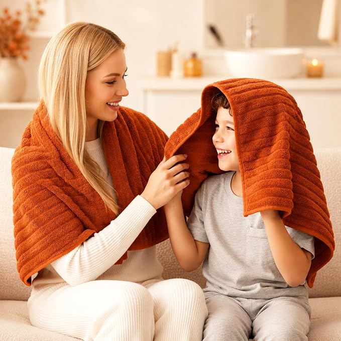 6-Piece Bath Towel Set - Includes 2 Extra Large Bath Sheets (40"x80"), 2 Hand Towels & 2 Washcloths - Premium Microfiber Quick Dry Luxury Towels for Bathroom (Burnt Orange)