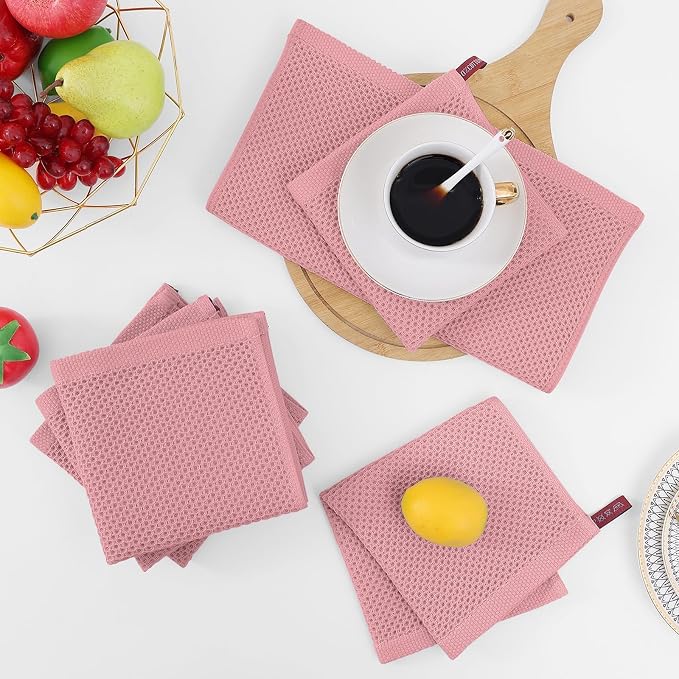 Homaxy 100% Cotton Waffle Weave Kitchen Dish Cloths, Ultra Soft Absorbent Quick Drying Dish Towels, 12 x 12 Inches, 18-Pack, Dried Rose