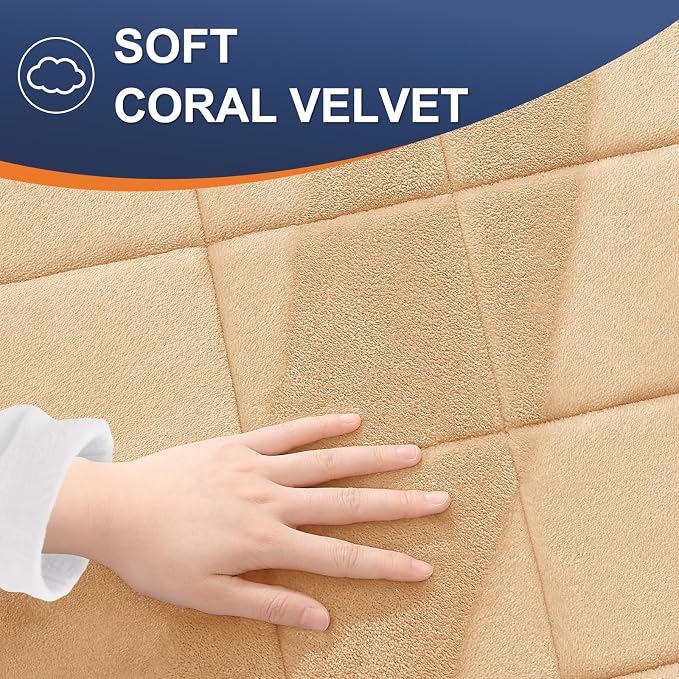 OLANLY Memory Foam Bath Mat 59x20, Ultra Soft and Absorbent Bathroom Rugs, Machine Washable, Comfortable Bath Carpet for Bathroom Floor, Tub and Shower, Beige
