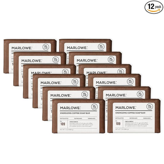 MARLOWE. Coffee Bar Soap, Exfoliating Body Scrub for Men, 7 oz (12 Bars) | Energizing Coffee Bar exfoliates and refreshes for smooth, clean, refreshed skin. Fresh Brewed scent.