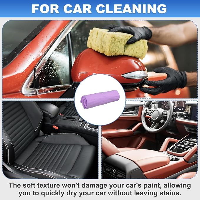 HARFINGTON Car Premium Shammy Cloth 16.9" x 12.6" PVA Chamois Wash Drying Towel Ultra Absorbent No Scratches in Bags for Cars Motorcycles Mirrors Glass Countertops Phone Laptop, Purple