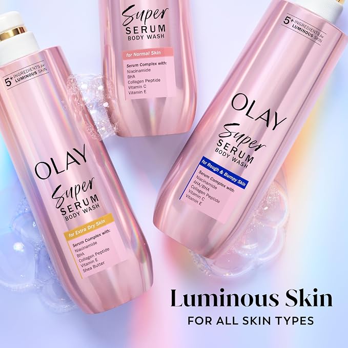 Olay Super Serum Body Wash for Normal Skin, 24hr Long Lasting Hydration, 5+ Ingredient Serum Complex for Bright Even Firm Luminous Skin, 18.5 fl oz