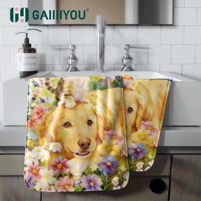Cute Animals Wildflower Hand Towels Spring Summer Soft Microfiber Towel for Kitchen