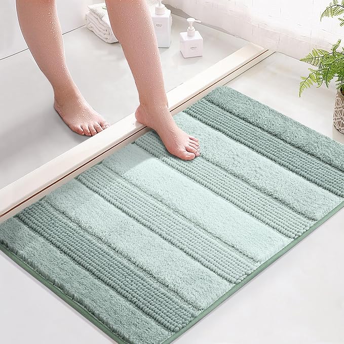Kmson Ombre Chenille Bathroom Rugs, 24"x36" Non-Slip Bath Mat for Shower Floor & Bathtub, Ultra Soft Washable Shaggy, Fluffy Thick Water Absorbent Microfiber Green