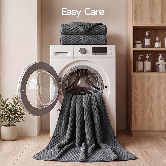 REDKISS Charcoal Gray Microfiber Bath Towels | Super Absorbent, Quick Dry, Super Soft, Lint Free, Fluffy Towel for Bathroom, Spa, Gym, Travel, Dorm, Ideal Everyday Use