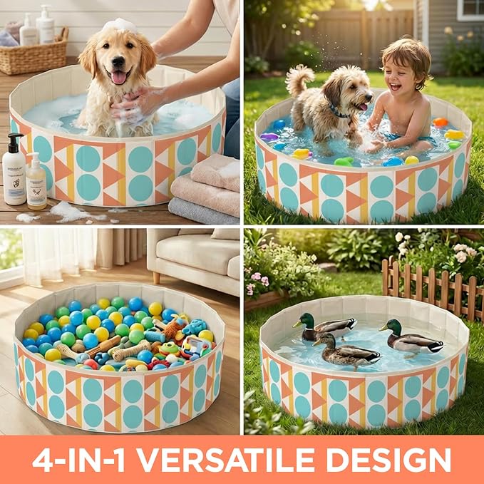 furrybaby Dog Pool for Large Dogs, Foldable Hard Plastic Pet Swimming Pool, Heavy Duty 0.5mm PVC with Non-Slip Bottom, Portable Kiddie Pool for Dogs, Pet Bath Tub for Backyard Summer, Bohemia 47“
