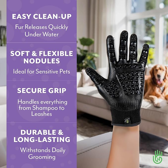 Pet Shedding, Bathing, Grooming, Hair Removing Gloves, Gentle Brush for Cats, Dogs, Horses by the #1 Ranked, Award-Winning Handson Gloves (Green, Medium)