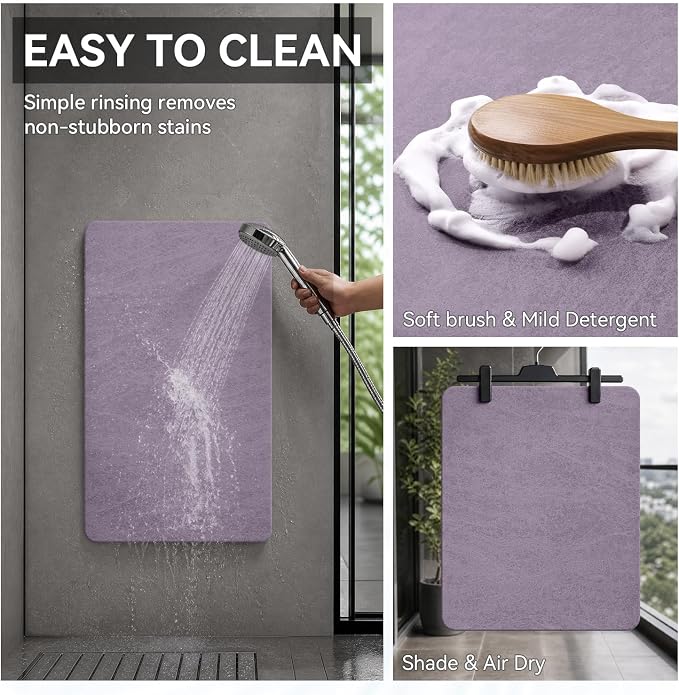 MontVoo -Bath Mat Rug-Rubber Backing Non Slip Quick Dry Absorbent Thin Bathroom Rugs Fit Under Door-Faux Suede Surface Bathroom Floor Mats-Shower Rug for in Front of Bathtub Shower Lavender 16"x24"