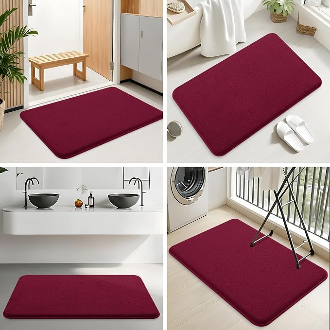 Smiry Memory Foam Bath Mat 48x32, Extra Soft Bathroom Rug, Ultra Absorbent, Quick Dry, Machine Washable Bathroom Mat for Shower, Tub & Floor Decor, Burgundy