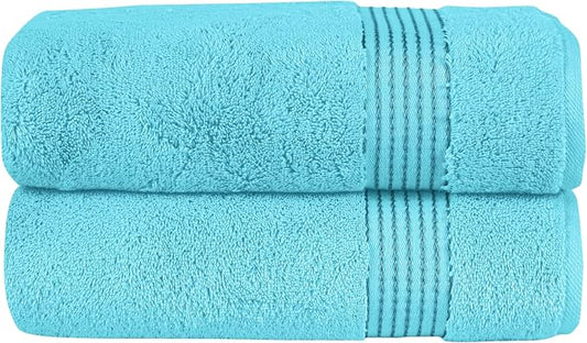 Elegant Comfort Premium Turkish Cotton 2 Pack Bath Towel Set - 27 x 54 inch, Luxurious Hotel Spa Quality 100% Turkish Cotton 2PC Bath Towel Set - Highly Absorbent - Soft Bathroom Towels, Aqua