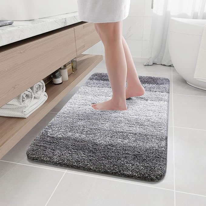Arotive Microfiber Bathroom Rugs, Shaggy Soft and Absorbent Bath Rug, Thick Plush Machine Washable Dry Bath Mats for Bathroom, Tub and Shower, 40x24, Grey, Rectangular