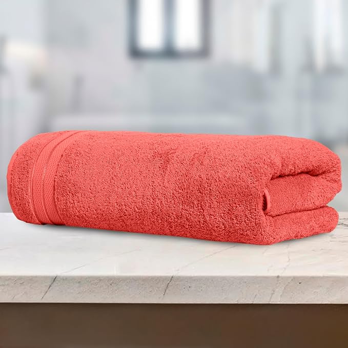 Elegant Comfort Three Line Popcorn Towel Set for Bathroom 35 x 70 inches, Premium Hotel Quality 1-Pack Jumbo Towels, 100% Turkish Cotton, Soft and Durable, Quick Dry and Highly Absorbent, Coral