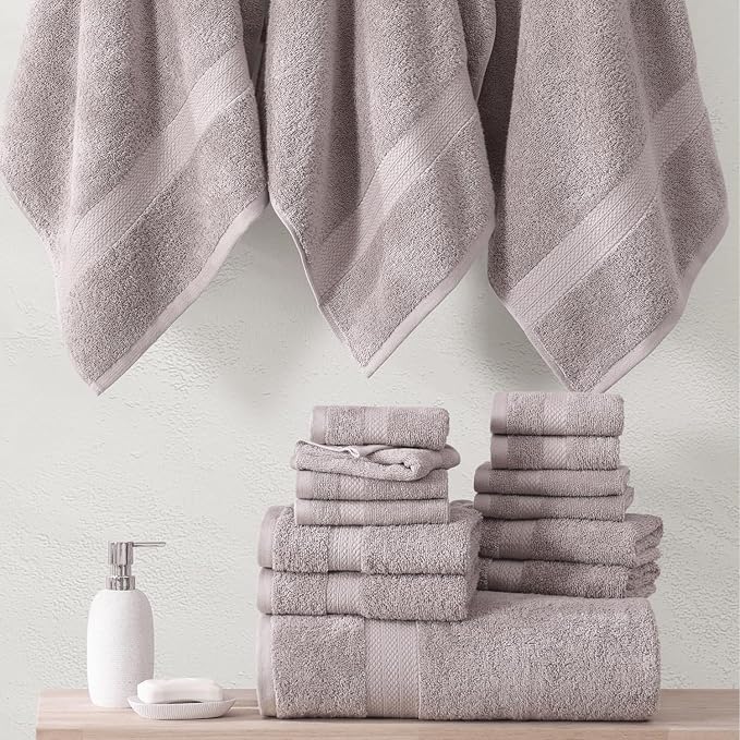 LANE LINEN 100% Ringspun Cotton Bath Towel Set - 18 Piece - Very Soft, Quick Drying & Highly Absorbent - 4 Bath, 8 Wash Cloth, 6 Hand Towels - Ideal for Guests & Perfect for Your Bathroom - Platinum