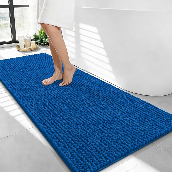OLANLY Thick Bathroom Runner Rugs 44x24, Extra Soft Absorbent Chenille Bath Rugs, Rubber Backing, Machine Wash Dry, Long Bath Mats for Bathroom, Tub and Shower, Home Decor Accessories, Deep Navy Blue