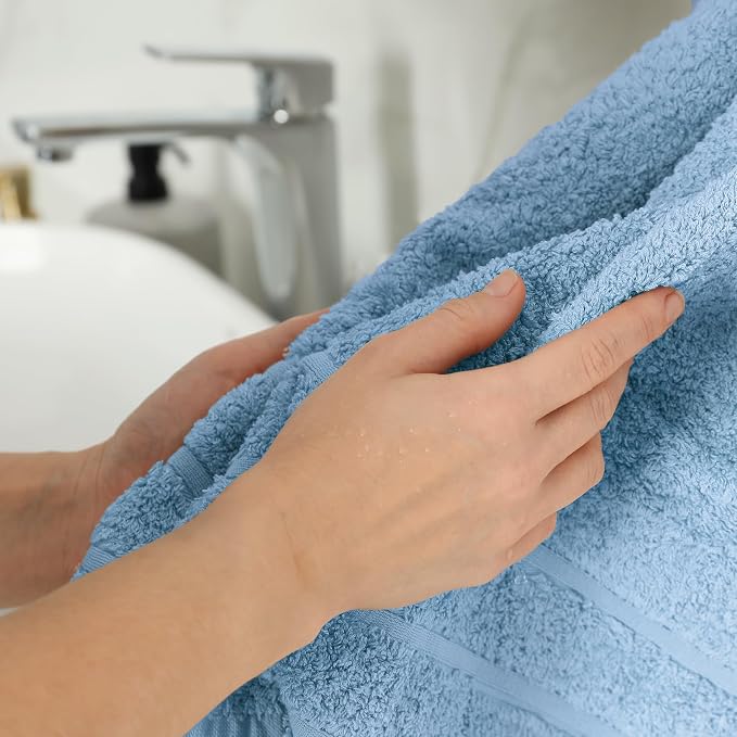 100% Ring Spun Cotton Hand Towels for Bathroom – 550 GSM Soft & Absorbent Towel Set– Pack of 6 Small Towel (34x20in) – Quick Dry Luxury Cotton Hand Towels – Sky Blue