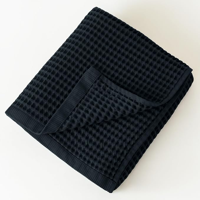 Premium Black Waffle Bath Towels Pack of 2 Extra Large 35x71 inch - 100% Turkish Cotton, Waffle Weave, Quick Dry, Lint Free, Oversized, Thin Bath Sheet Towel (Black, Set of 2 Bath Towels)