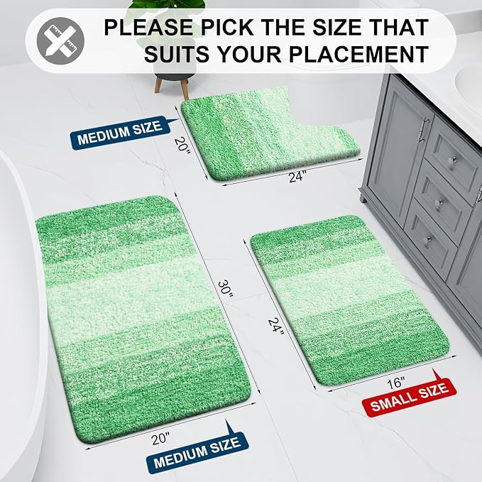 Arotive Microfiber Bathroom Rugs, Shaggy Soft and Absorbent Bath Rug, Thick Plush Machine Washable Dry Bath Mats for Bathroom, Tub and Shower, 30x20, Green, Rectangular