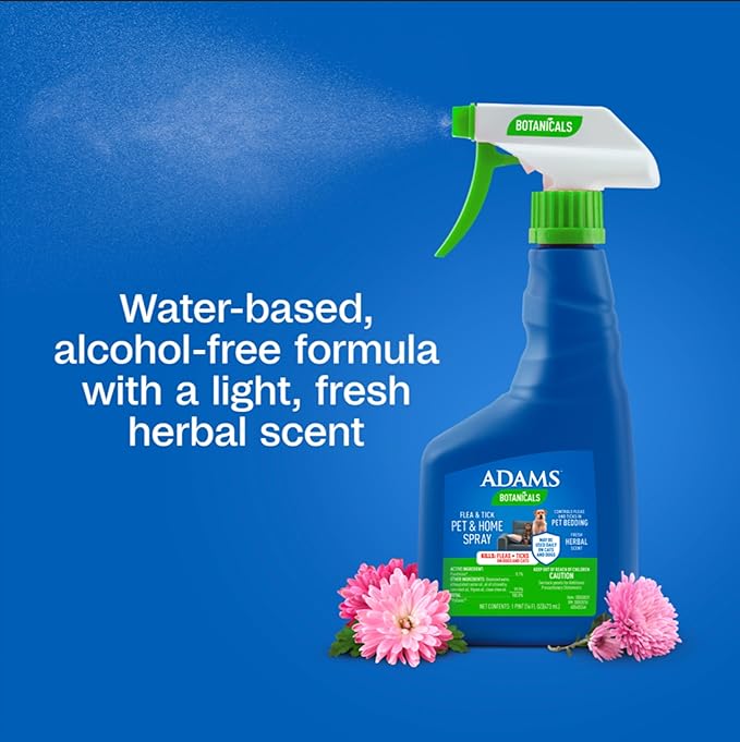 ADAMS Botanicals Flea & Tick Pet & Home Spray, Flea and Tick Spray for Dogs, Cats, Puppies, & Kittens, Indoor Home Treatment, Kills on Pet Bedding and Furniture, 16 Oz
