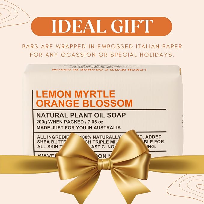 Wavertree & London Lemon Myrtle & Orange Blossom Scented 100% Natural Soap Bar, 7oz Moisturizing French Triple Milled Soap Bar for Women & Men Enriched with Shea Butter, Pure Bath & Body Soap (1 Bar)