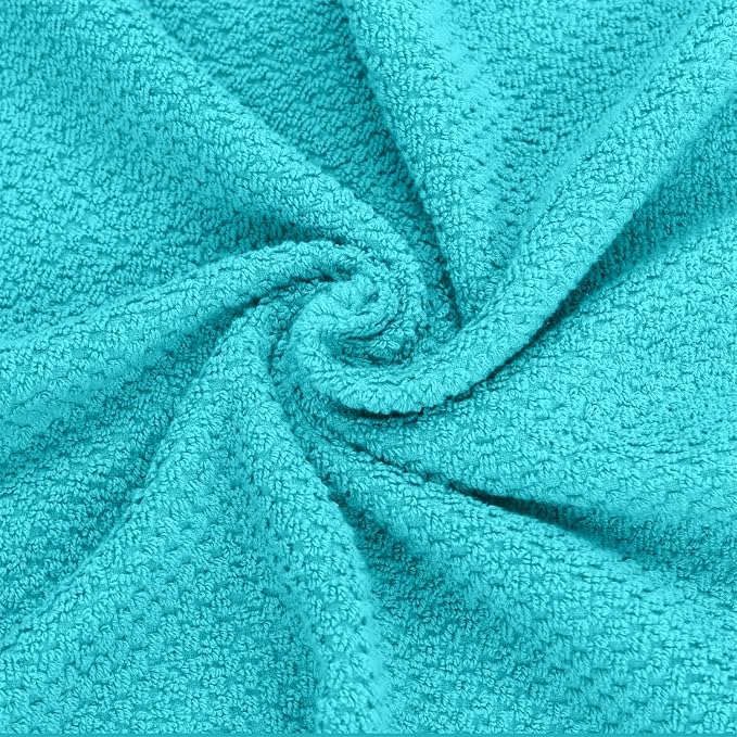 Feather & Stitch 100% Cotton 625 GSM Bath Towel Set of 6, Ultra Soft Highly Absorbent 2 Bath Towels, 2 Hand Towels & 2 Washcloth - Luxury Quick Dry Shower Towels (Aqua)