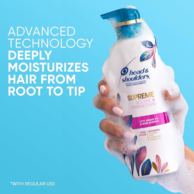 Head & Shoulders Supreme Anti-Dandruff Shampoo with Argan Oil and Rose Essence, 1% Pyrithione Zinc, Sulfate-Free, Deep Moisturization and Itch Control, 28.2 fl oz