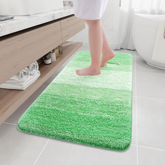 Arotive Microfiber Bathroom Rugs, Shaggy Soft and Absorbent Bath Rug, Thick Plush Machine Washable Dry Bath Mats for Bathroom, Tub and Shower, 47x24, Green, Rectangular