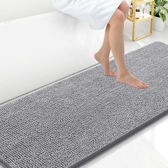 Arotive Bathroom Rugs 70x24, Extra Soft Absorbent Shaggy Chenille Bath Rugs, Machine Washable Rubber Backing Bath Mats for Bathroom Floor Tub and Shower, Home Decor Accessories, Grey