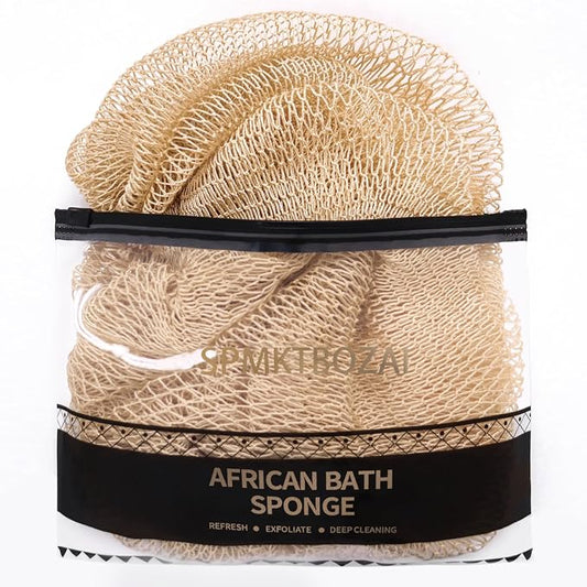 SPMKTBOZAI African Net Sponge Authentic, Loofah Exfoliating Body Scrubber Bath Sponge, African Exfoliating Net Sponge Back Scrubber Washcloth for Shower, Body Care Bathing Accessories (Beige)