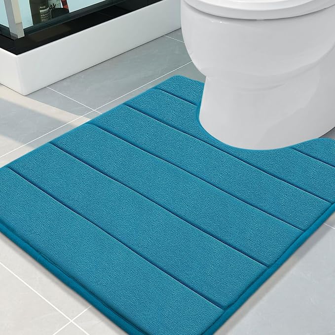 Buganda Memory Foam U-Shaped Contour Toilet Rugs, Absorbent, Thick Soft Washable Bathroom Mat, Floor Carpet Bath Rugs Mat for Toilet Base (24" x 20", Peacock Blue)