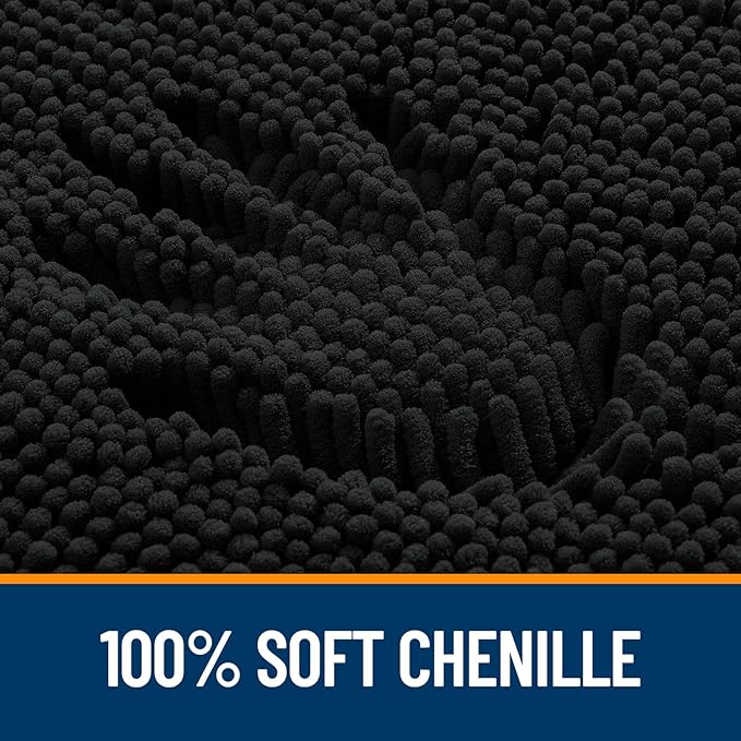 OLANLY Bathroom Runner Rugs 47x20, Extra Soft Absorbent Chenille Bath Rugs, Rubber Backing Quick Dry, Machine Washable Long Bath Mats for Bathroom Floor, Tub and Shower, Home Decor Accessories, Black